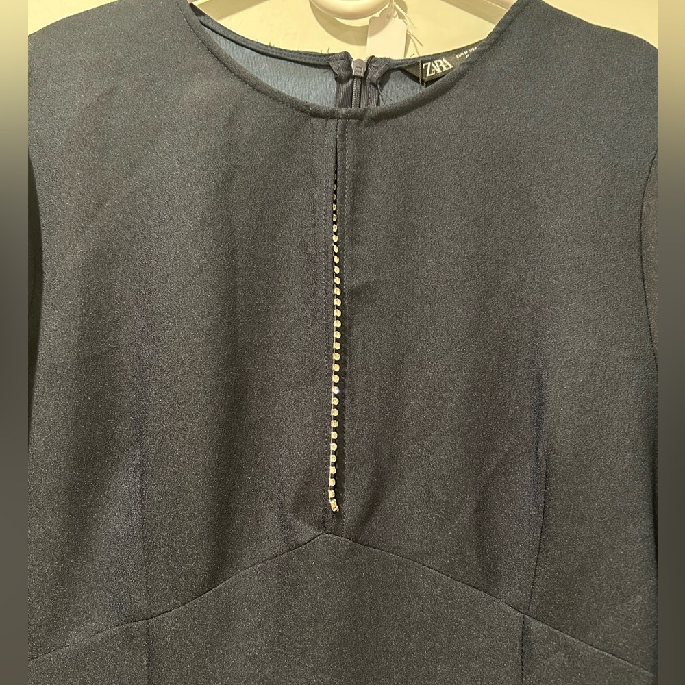 Zara Elegant Navy Blue Women's Dress with keyhole cutout & Rhinestones Size M - Picture 7 of 12